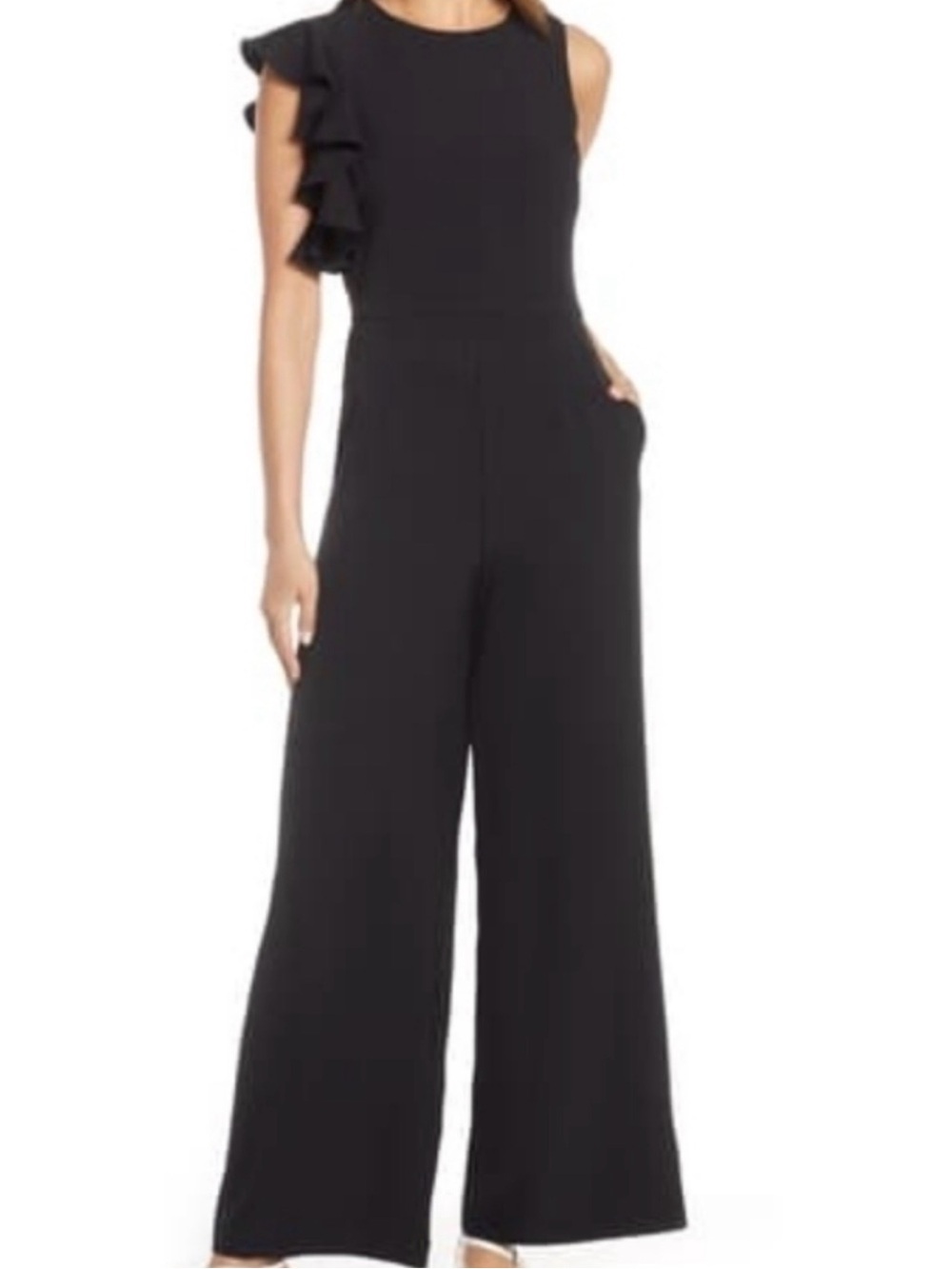 JULIA JORDAN Ruffle Shoulder Black Jumpsuit